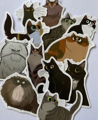 CAT ASSORTMENT Stickers(6pc) •Fuzzy•Meow•Kitten•Pet•Feline •Cute•Fur•Whiskers•