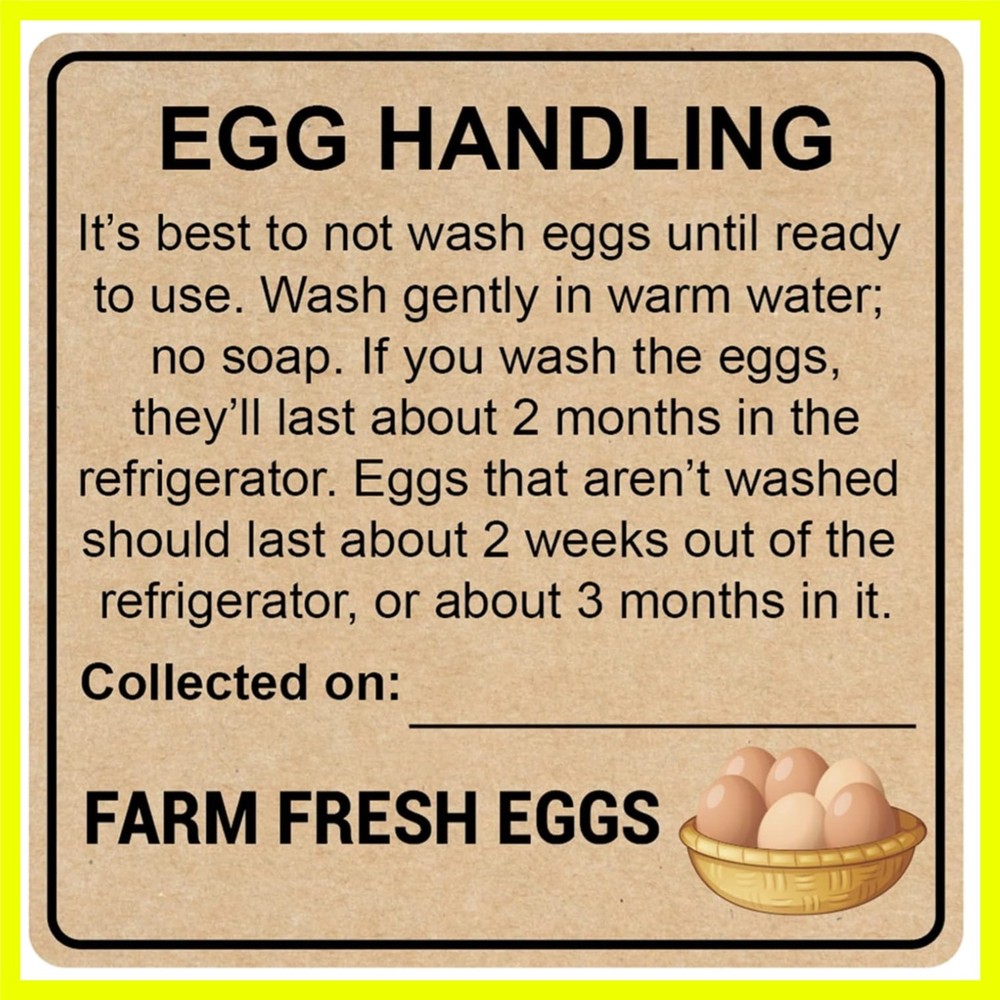 Farm Fresh Egg Handling Instruction Sticker, 2 inch, 300pcs, Kraft Paper, Bro…