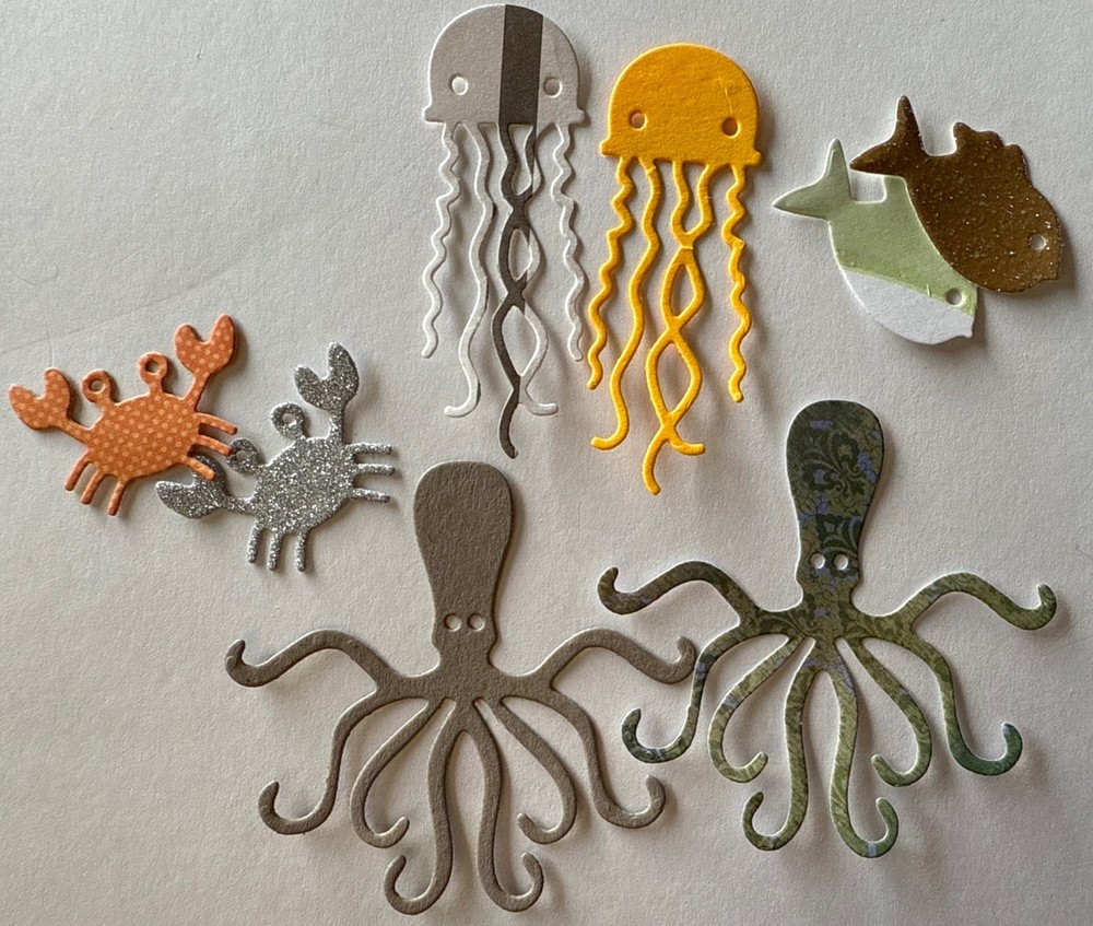 SMALL SEA ANIMAL Die-Cuts(8pc) Octopus•Shell•Ocean•Jellyfish •Fish•Crabs•Sand•