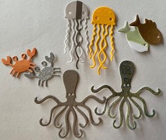 SMALL SEA ANIMAL Die-Cuts(8pc) Octopus•Shell•Ocean•Jellyfish •Fish•Crabs•Sand•