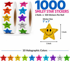 1000 PCS Glitter Star Stickers for Kids, 1 Inch Sparkly Foil Reward Stickers, 10