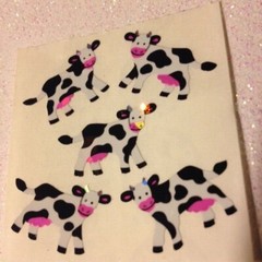 1 SHEET (3 SQS) SANDYLION STICKERS GLITTER COWS RARE VINTAGE 15 PCS