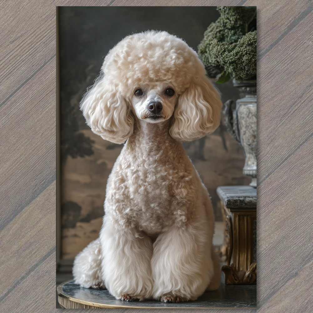 STICKER Poodle White Gray Round Fluffy Fur Detailed Portrait Cute Fun