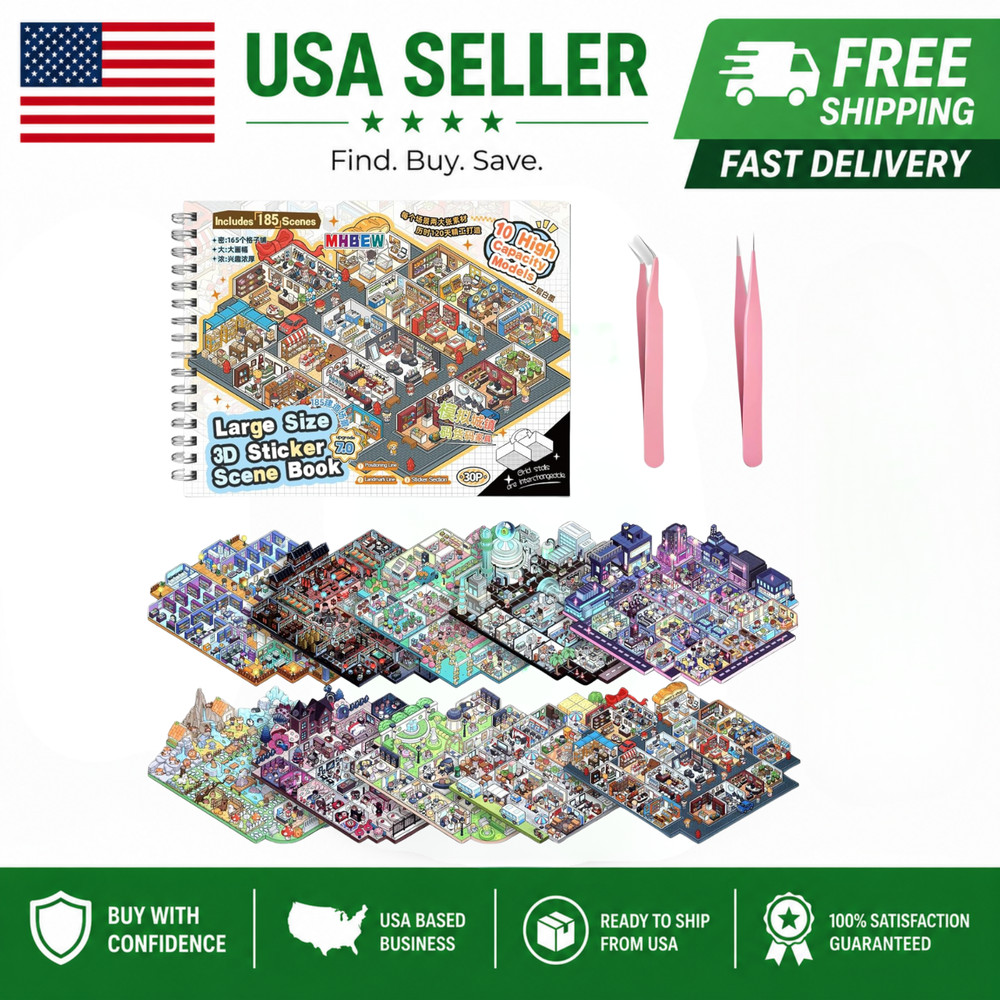 10 Sets Big Size DIY 3D Sticker Scene Collection Book Isometric Miniature Cozy R