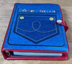 Stickopotamus Sticker Binder Denim Jeans Pocket + 97 Sticker Sheets New/Used