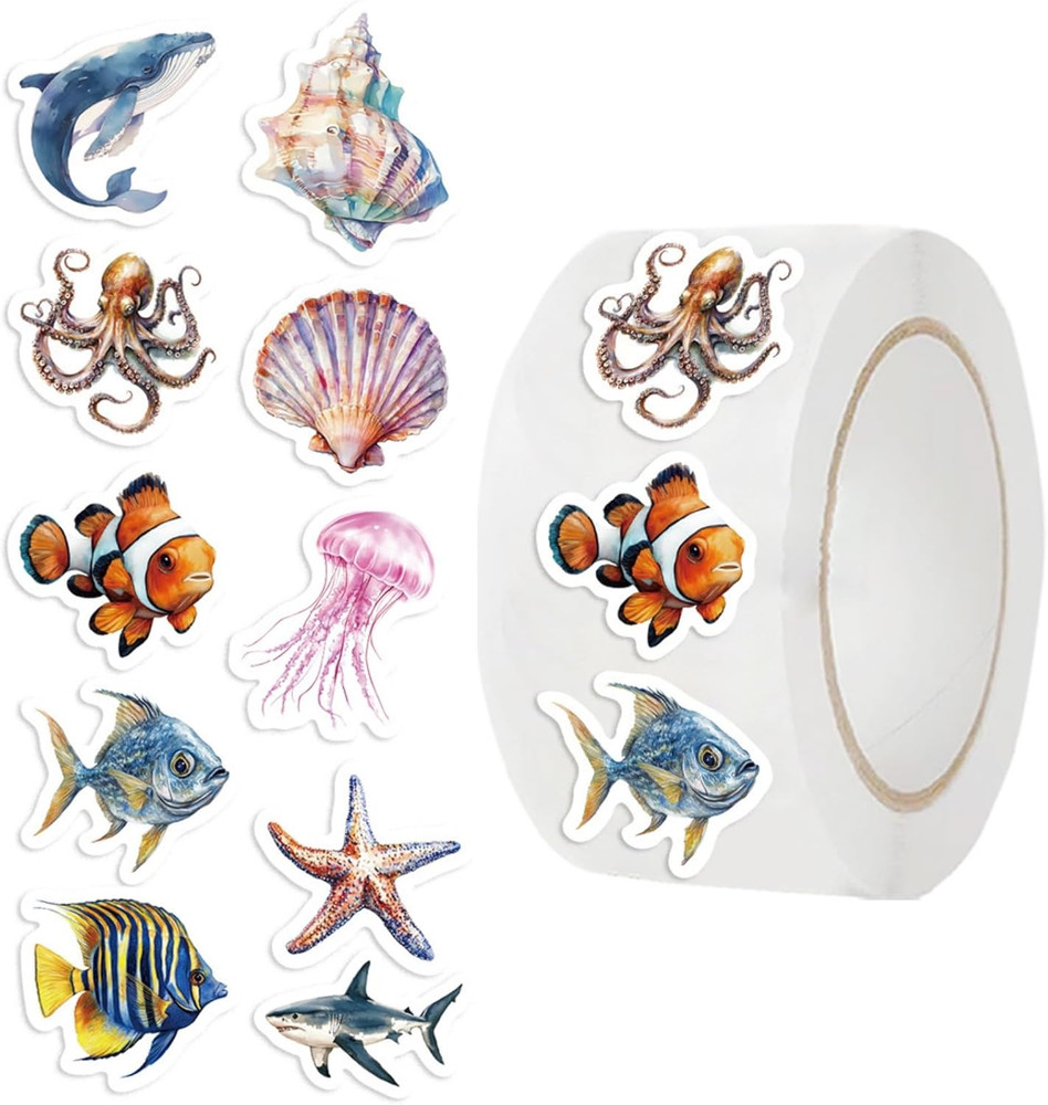 500PCS Ocean Animal Stickers Roll Sea Creature Labels for School Supplies
