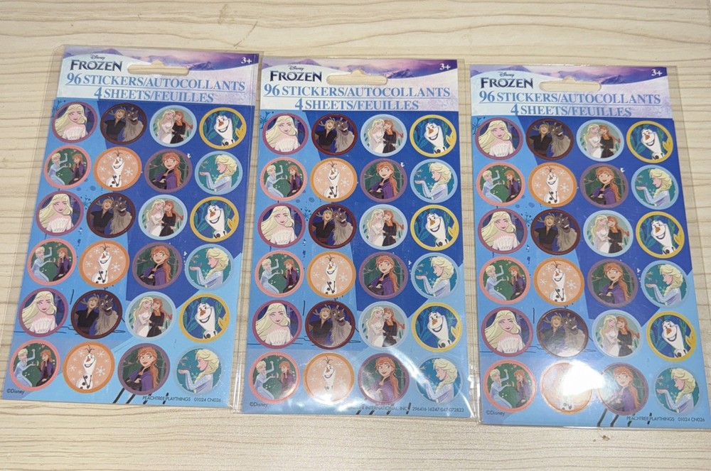 Lot of 3 Frozen Stickers Kids Disney Round Elsa Anna Olaf Kid 16 Sheets 288 ct