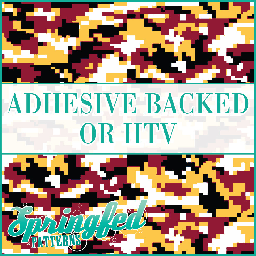Digital CAMO in Garnet, Gold, Black & White Adhesive Vinyl or HTV Heat Transfer