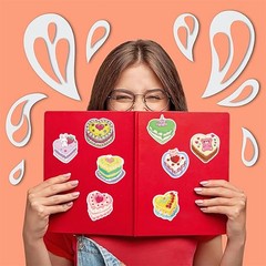 50pcs Birthday Cake Stickers Cartoon Heart Shaped Cake Stickers Kawaii Love Aest