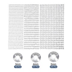 1532Pcs 3 Sheets Rhinestone Stickers 3/4/5 mm Self Adhesive Silver