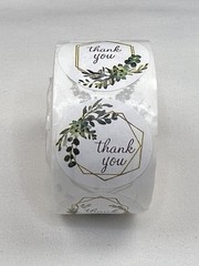 25mm White Thank you Floral Stickers 500/Roll
