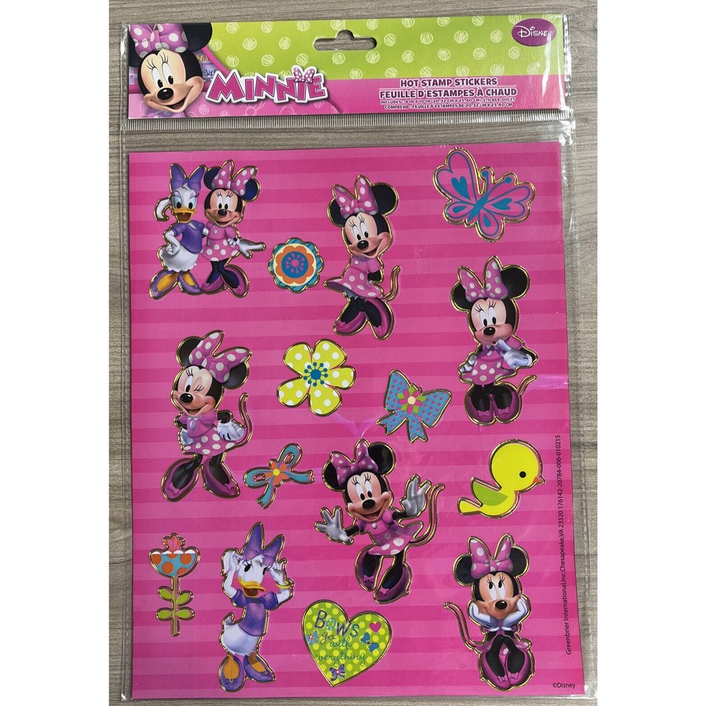 Disney Minnie Mouse Sticker Sheet Hot Stamp 8×10 Inch Daisy Duck Bows Flowers