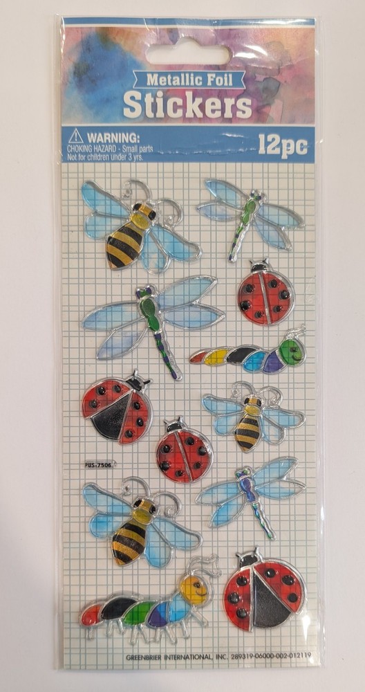 Metallic Foil Stained Glass Insects Ladybugs Bees Scrapbook Stickers Greenbrier