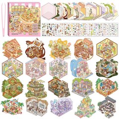 20 Sets DIY 3D Sticker Scene, Sticker Collection Book Make Your Own Shop House C