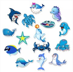 Ocean Animals Stickers Dolphin Sharks Turtles Travel Decals Blue Beach 49pc
