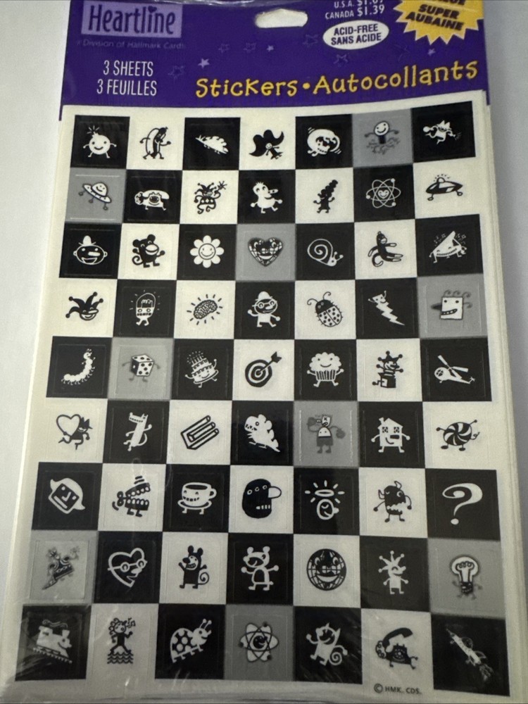 Heartline Black, Grey And White Silly Shapes In Squares 3 Sheets New
