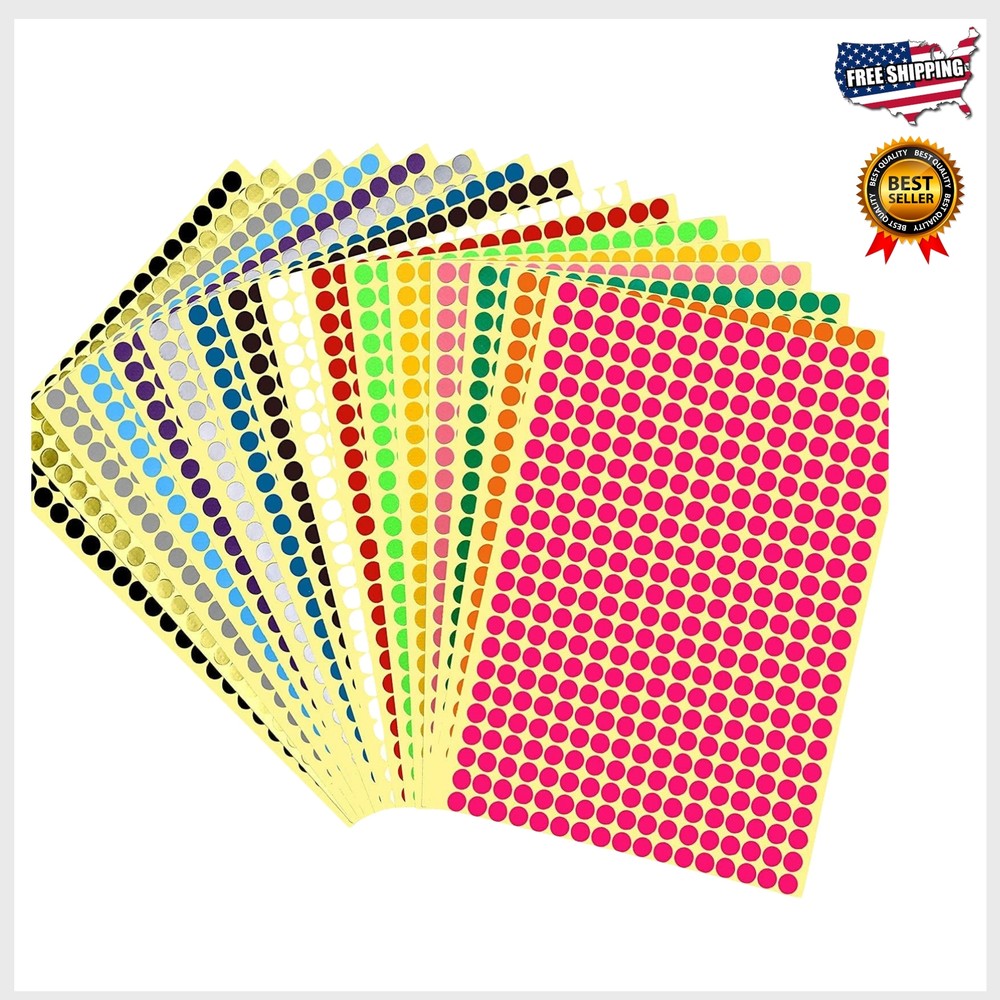 6528 PCS Colored Dot Stickers 1/4″ Round Labels For Office & Classroom, 20 Color