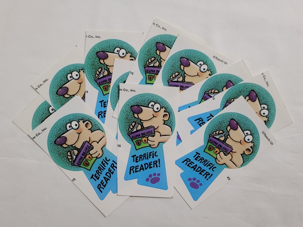 Vintage Terrific Reader Super Bears Award Ribbon Sticker Lot Teacher Home School
