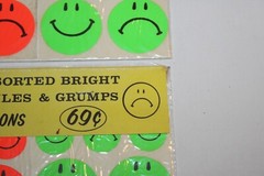 NOS 3 Sheets Vintage Assorted Bright Smiles & Grumps Stick Ons Stickers