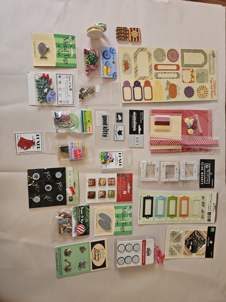 Assorted Scrapbooking Craft Bundle- Brads And Metal Tags