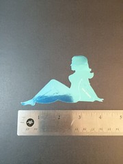 Vintage Stickers MUD FLAP GIRL Glossy Foil Vending Sticker VTG PVI Blue 01