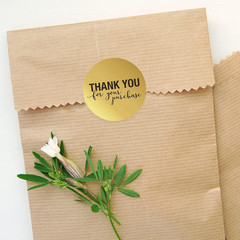 1.25″ round Gold Foil Thank You for Your Purchase Stickers / 1000 Labels per Rol