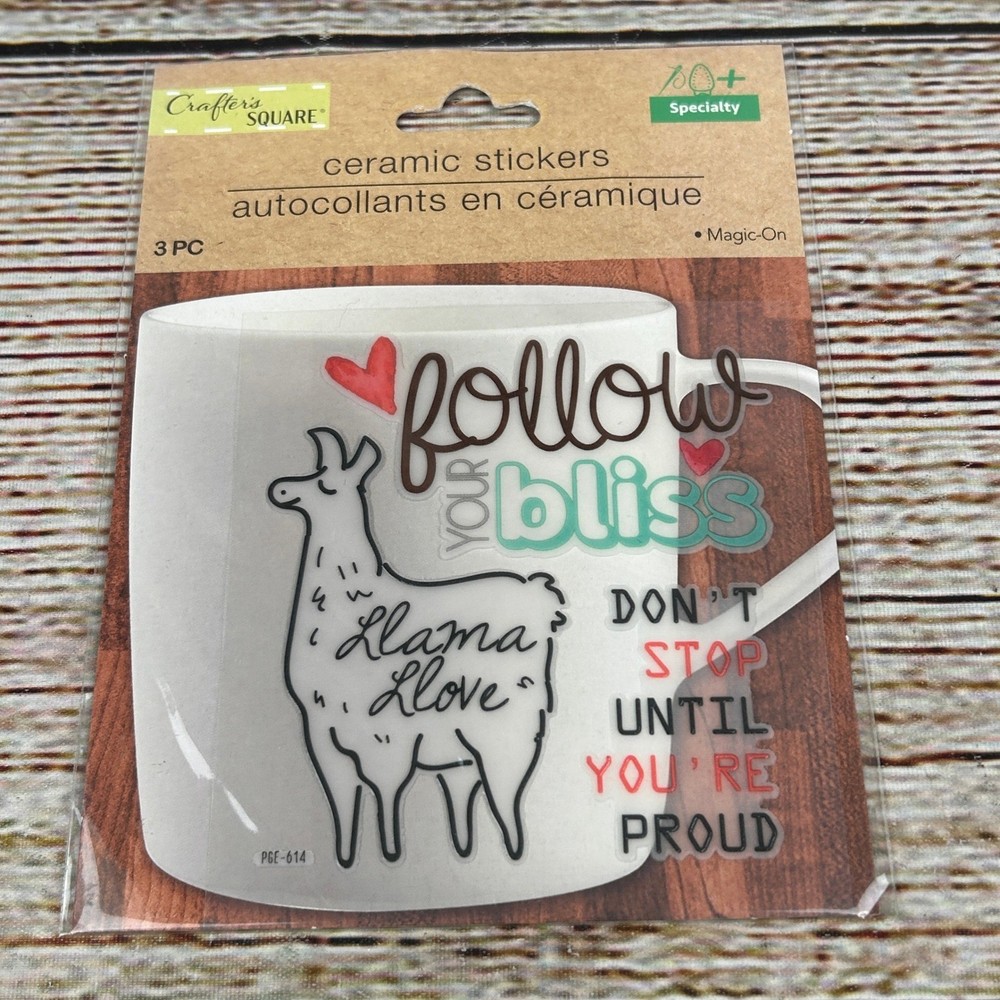 Crafter’s Square Llama Follow Your Bliss Ceramic Stickers 3pc PGE-614 Magic-On