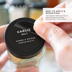 Round Black Spice Labels Stickers – Waterproof & Oil Resistant Pantry Labels – S