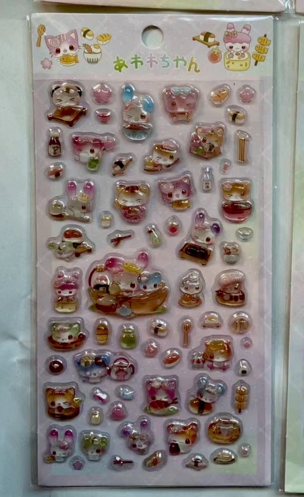 Japan Kawaii Twin Rabbit And Friends Sushi Bon Bon Gum Drop Puffy 3D Sticker