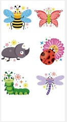 Cute Insect Sticker Sheet Kids Bee Butterfly Ladybug Dragonfly Garden Vinyl Bugs