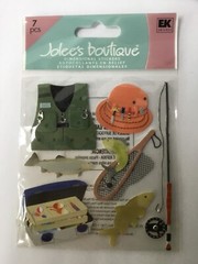 Jolees Scrapbooking Stickers FISHING TRIP Pole Vest Tackle Box Hat Net Fish RARE
