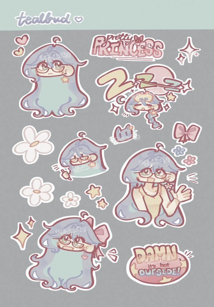 Cute Pastel Character Sticker Sheet – Original Art by Tealbud – Waterproof