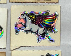 Vintage BJ ‘on the roll’ Sm Stickers Unicorn Rainbow Hearts Prism Kitten Balloon