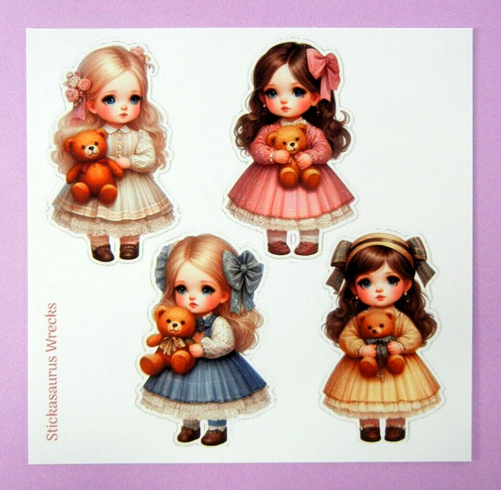 Vintage Little Girls & Teddy Bears Sticker Sheet