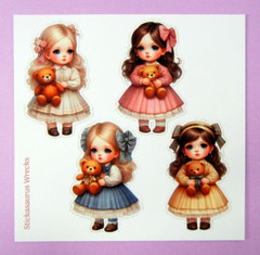 Vintage Little Girls & Teddy Bears Sticker Sheet