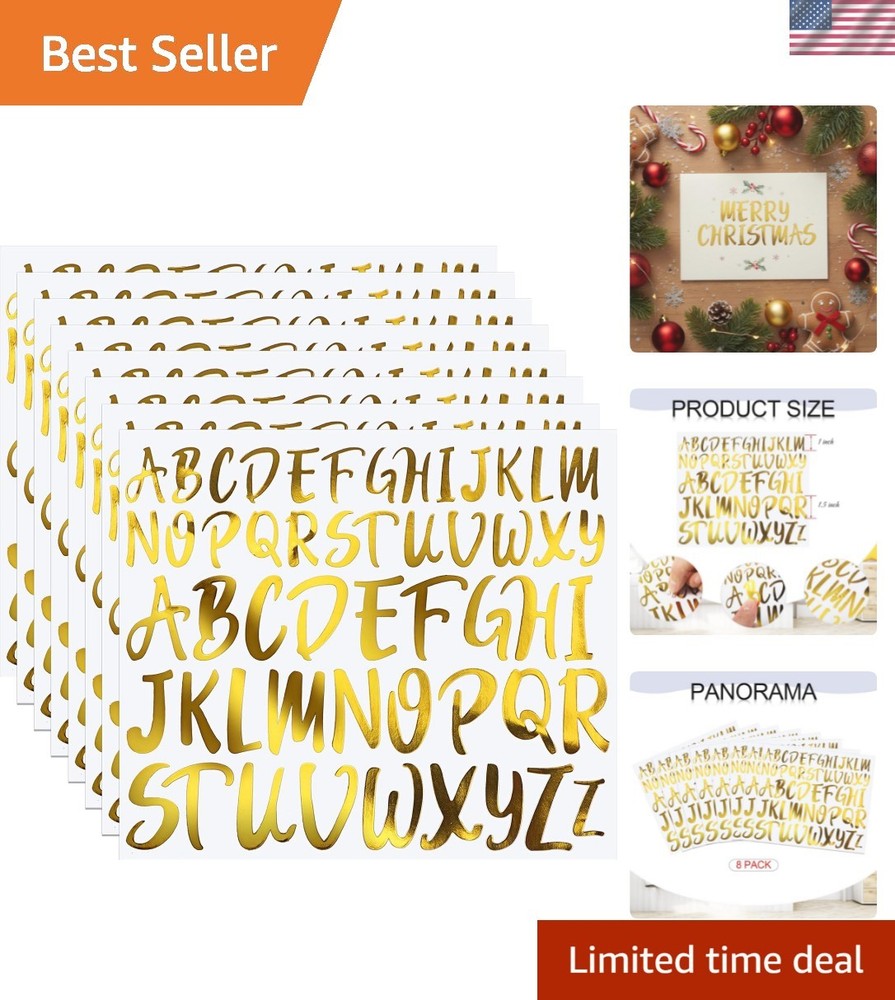 416 Pcs Gold Letter Stickers, 8 Sheets Cursive Alphabet Stickers, 1″ & 1.5″, …