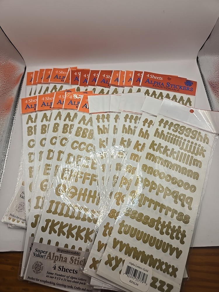 ALPHA STICKERS GOLD 25 Pack Lot 4 Sheets Per Pack 100 Sheets Total NEW