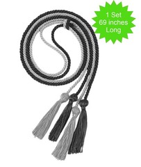 Black and Silver Double Graduation Honor Cords 69 Inches Long Including Tassels