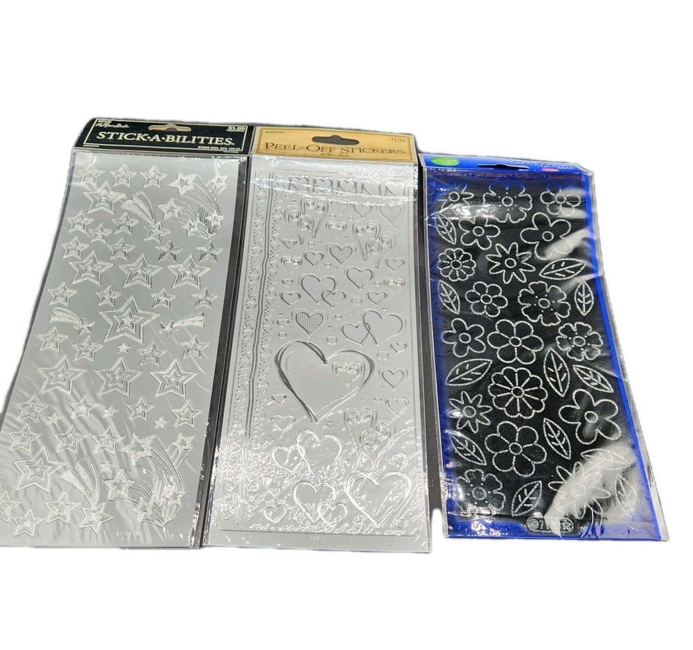 The Paper Studio Starfoam – Peel-off Stickers – Black Silver – Flowers Stars New