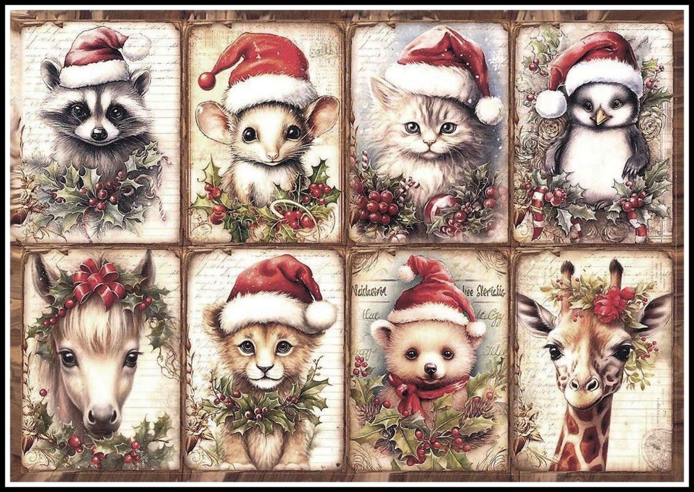 Stickers – Bear Cat Giraffe Horse Mouse Penguin Raccoon – Christmas CL155
