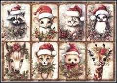 Stickers – Bear Cat Giraffe Horse Mouse Penguin Raccoon – Christmas CL155