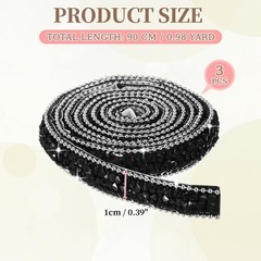 3Rolls Self Adhesive Resin Rhinestone Strips, Diamond Bling for Crafts, Black