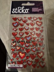 Stickers Sticko Tiny Puffy Red Hearts With Silver Hearts 64 Piece New