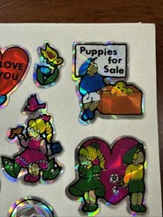 Vintage BJ Prism Holographic Sticker Sheet Kids Hearts Puppies Unused 1980s 🦋🐶
