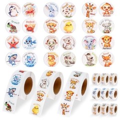 6000PCS Cute Animal Stickers for Kids, 12 Rolls Classroom Reward Stickers, 24 De