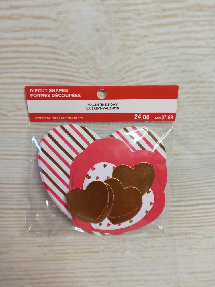 New! 24 Heart Cutout Embellishments Valentine Die Cut Shapes Red Gold White Mom