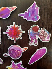 STICKERS x 10 Positive Reminders Purple Theme Space Planet Star Crystals PU5