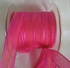 MAY ARTS RIBBONS~MESH RIBBON~FUCHSIA & YELLOW~5/8THS» WIDE~SOLD BY THE YARD