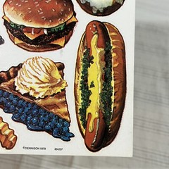 HTF Vintage Sticker Sheet Dennison Junk Food 1979 Pizza Burger Realistic Fries