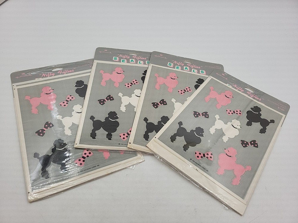 Vintage 1983 Hallmark Stickers Sheets Poodles Bows 4 Packs Of 4 Sheets